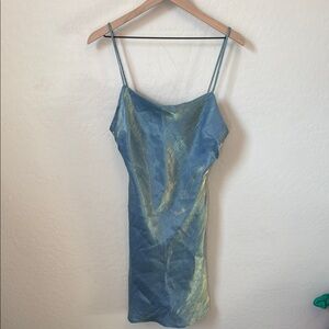 NWT Lovely Day Iridescent Cowl Neck Spaghetti Strap Mini Dress M